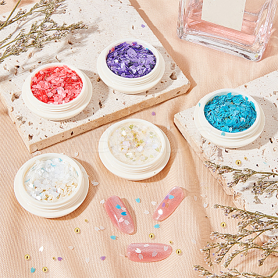 5 Boxes 5 Colors Nail Art Sakura Sequins Glitter & Metal Ball Nails DIY Decorations Set MRMJ-OC0003-40-1