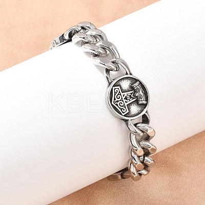 Stainless Steel Flat Round with Thor Hammer Mjolnir Link Bracelets BJEW-D379-07ASP-1
