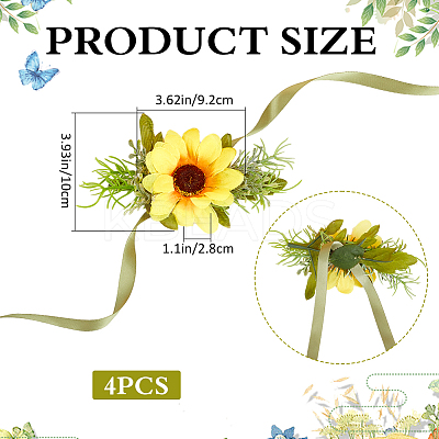 4Pcs Cloth Imitation Sunflower Wrist Corsages AJEW-CP0008-43-1