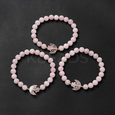 Natural Rose Quartz Moon and Star Beaded Stretch Bracelet for Women G-G997-C05-1