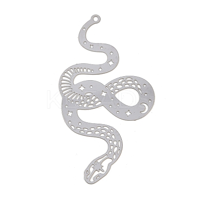 201 Stainless Steel Etched Metal Embellishments Big Pendants STAS-A192-05P-1