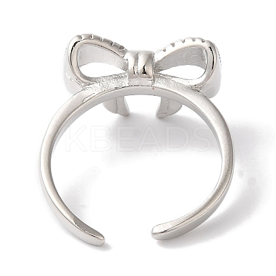 Bowknot Brass Micro Pave Clear Cubic Zirconia Open Cuff Rings for Women RJEW-C098-05P-1