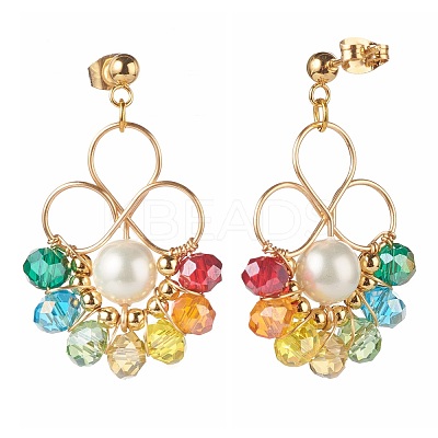 Flower Colorful Glass Beads Dangle Earrings for Girl Women EJEW-TA00010-1