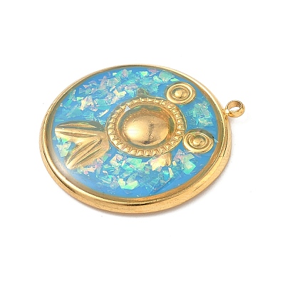 304 Stainless Steel Epoxy Resin with Natural Shell and Sequins Inside Pendants STAS-L026-17G-F03-1