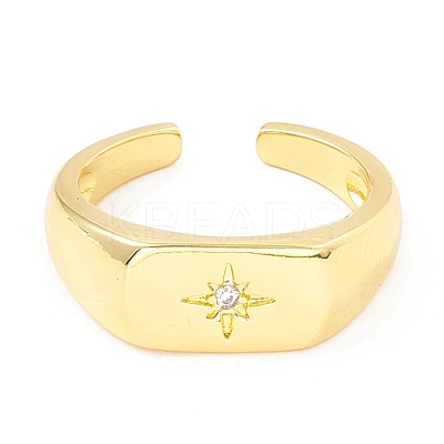 Clear Cubic Zirconia Star Signet Open Cuff Ring RJEW-I083-08G-1