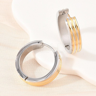 Two Tone 304 Stainless Steel Stripe Hoop Earrings EJEW-L307-03GP-1