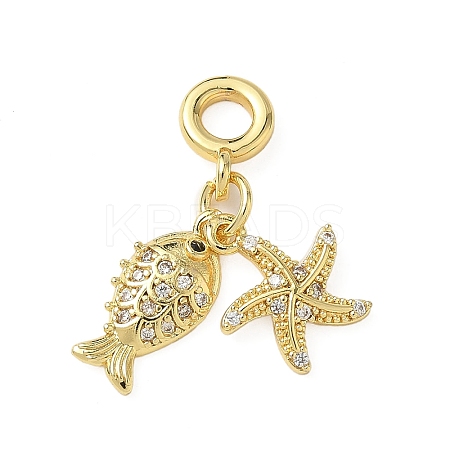 Brass Pave Clear Cubic Zirconia Sea Animals European Dangle Charms KK-I371-39G-02-1