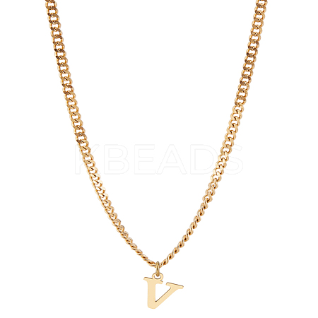 1Pc 304 Stainless Steel Letter Pendant Necklaces NJEW-LP0001-33V-G-1