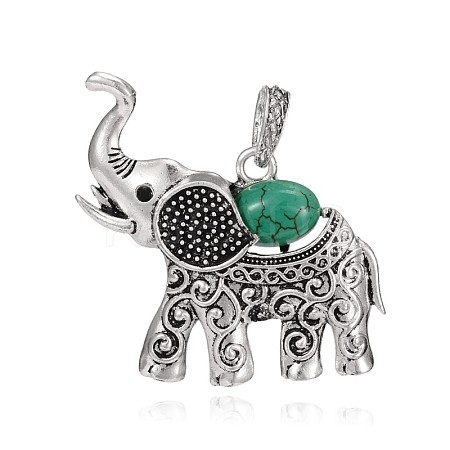 Antique Silver Plated Alloy Dyed Synthetic Turquoise Elephant Pendants LS-PALLOY-E402-01AS-1
