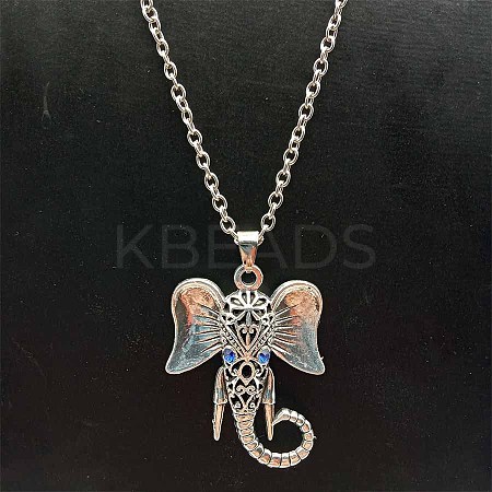 Alloy Pave Glass Cable Chain Blue-eyed Elephant Pendant Necklaces for Women HN3417-1-1