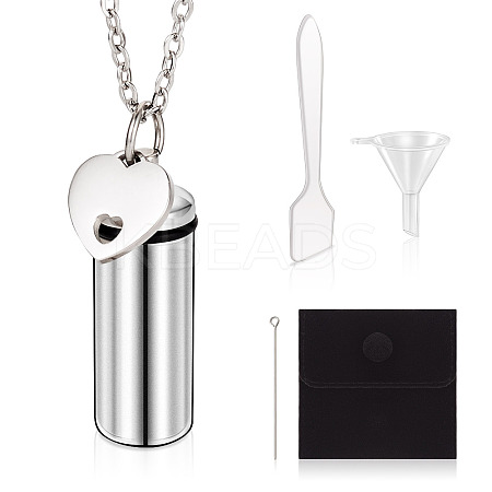 1Pc Openable Column 304 Stainless Steel Memorial Urn Ashes Pendant Necklace Set NJEW-TA0001-18-1