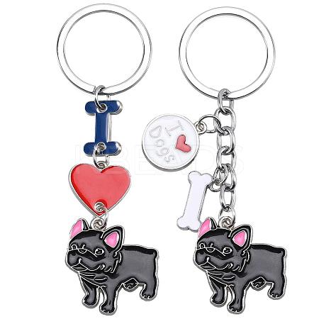 WEWAYSMILE 2 pcs Dog Keychain Car Keychain Pet Pendant Key-Ring Lovely Dog Key-ring Portable Metal Keychain Gift for Pet Lover Birthday Puppy Theme Party Supplies (Black Bulldog) JX793A-1