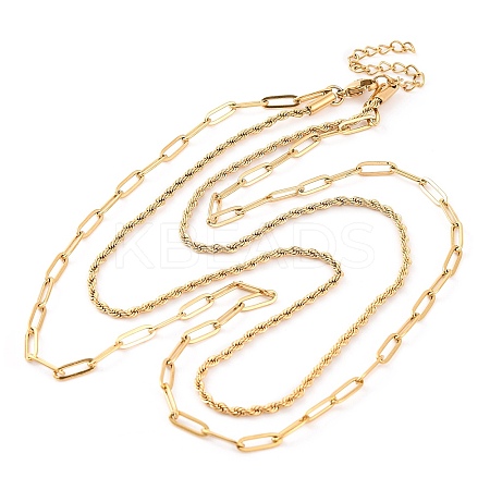 304 Stainless Steel Double Layer Paperclip Chain & Rope Chain Necklaces for Women NJEW-G140-01A-G-1