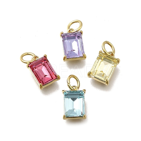 Rectangle Brass with Glass Charms KK-G525-05G-1