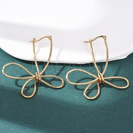 Hollow Flower 201 Stainless Steel Hoop Earrings LS-EJEW-P337-01G-1