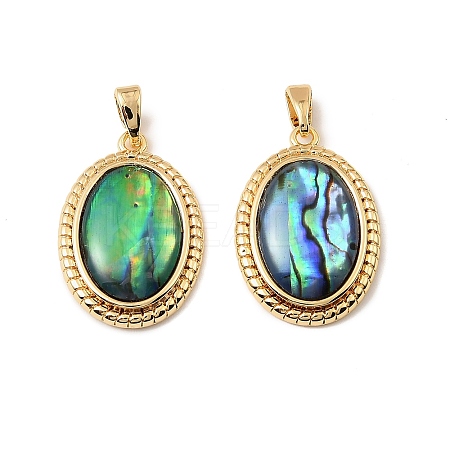 Natural Paua Shell Oval Pendants KK-G538-24G-1