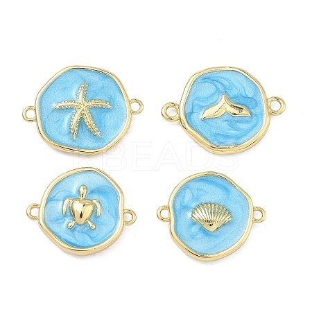 Ocean Brass Enamel Connector Charms KK-C251-05G-02-1
