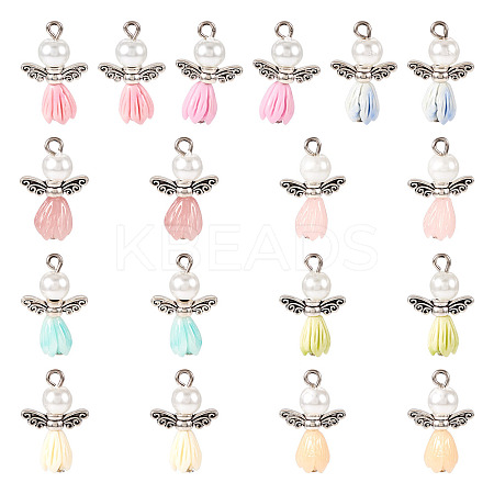 18Pcs 9 Colors Resin & Glass Pearl Angel Pendants FIND-TA0004-23-1