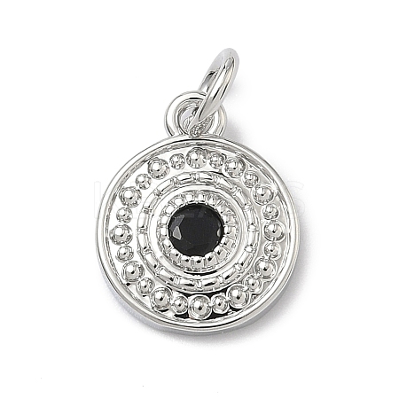 Brass Micro Pave Cubic Zirconia Flat Round Charms KK-C156-24P-1