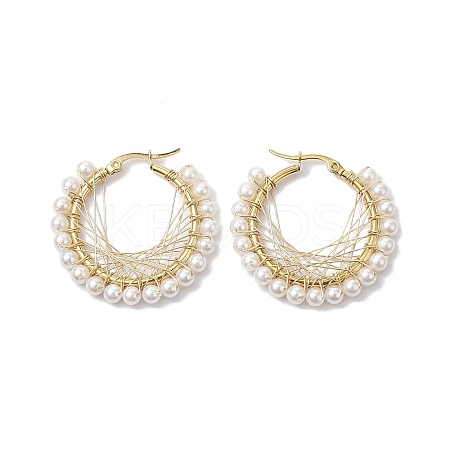 Copper Wire Wrapped Shell Pearl Hoop Earring EJEW-TA00486-1