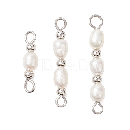 3Pcs 3 Styles Natural Cultured Freshwater Pearl Rice Beaded Links Connector Charms PALLOY-JF04914-01-1