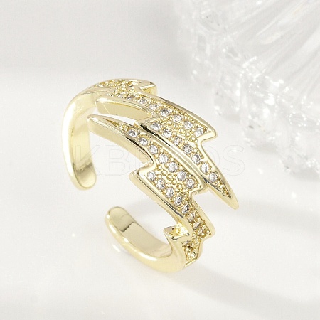 Brass Micro Pave Clear Cubic Zirconia Cuff Rings for Women RJEW-S400-02G-1