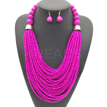 Bohemian Alloy & Resin & Glass Seed Beaded Multilayer Necklaces & Dangle Earrings FS-WG32A45-06-1