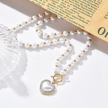 Ion Plating(IP) 304 Stainless Steel Crystal Rhinestone Heart Pendant Necklaces NJEW-P320-20G-1