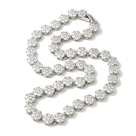 Rack Plating Brass Pave Cubic Zirconia Flower Link Necklaces for Women NJEW-B108-01P-02-1