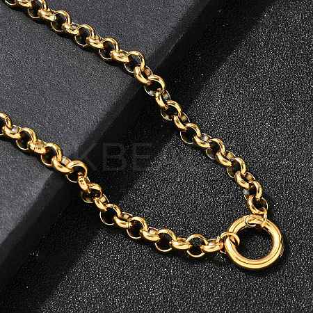 304 Stainless Steel Spring Gate Ring Pendant Rolo Chain Necklaces for Women NJEW-Z091-04G-1