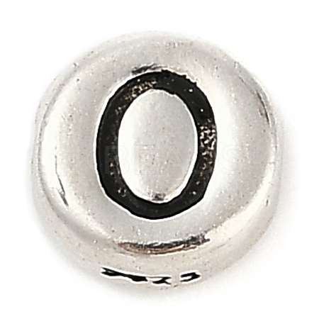 925 Sterling Silver Flat Round with Letter Beads STER-G044-01AS-O-1