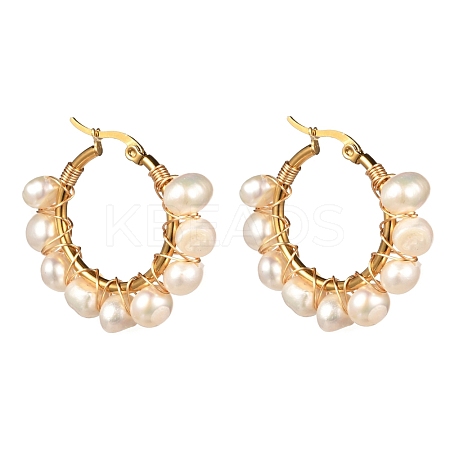 Ring Natural Pearl Beads Hoop Earrings for Girl Women EJEW-JE04685-01-1
