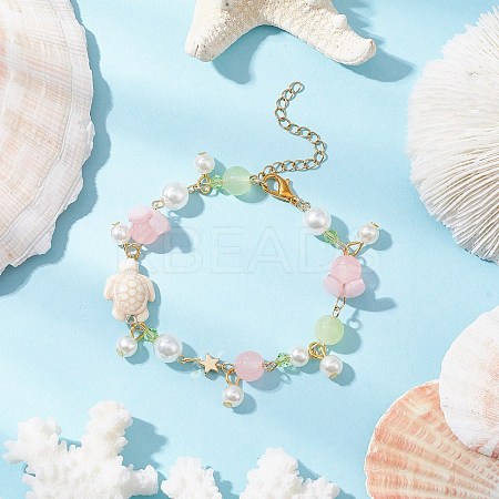 Synthetic Turquoise Beads Charm Bracelets BJEW-JB11849-02-1