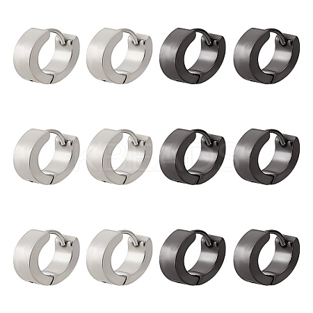 12Pcs 2 Colors 304 Stainless Steel Hoop Earrings EJEW-LP0001-38-1