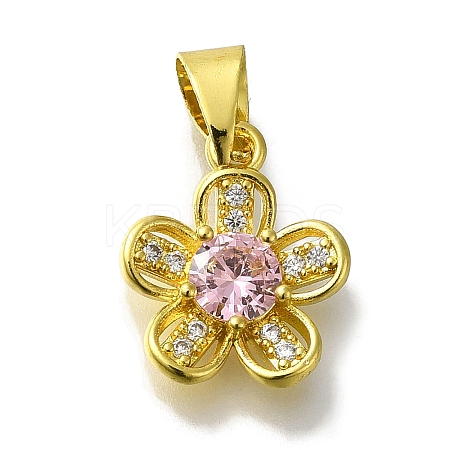 Flower Rack Plating Brass Micro Pave Cubic Zirconia Pendant KK-H485-01G-05-1