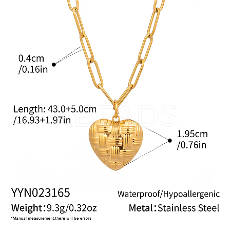 304 Stainless Steel Vintage French Heart Pendant Paperclip Chain Necklaces TI9368-1-1