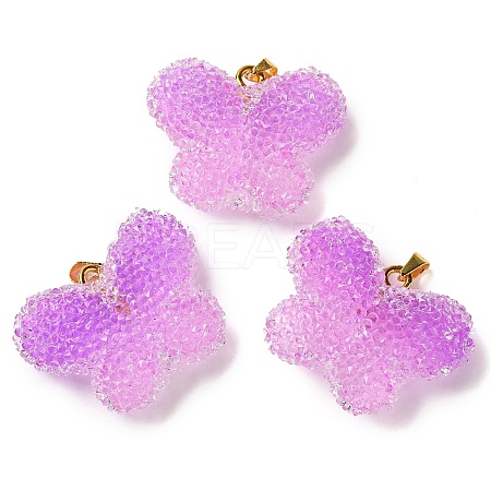 Transparent Resin Dotted Rhinetone Pendants RESI-N040-02G-05-RS-1