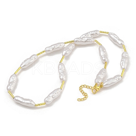Rack Plating Brass & ABS Plastic Pearl Beads Column Beaded Necklaces for Women NJEW-C059-14G-1