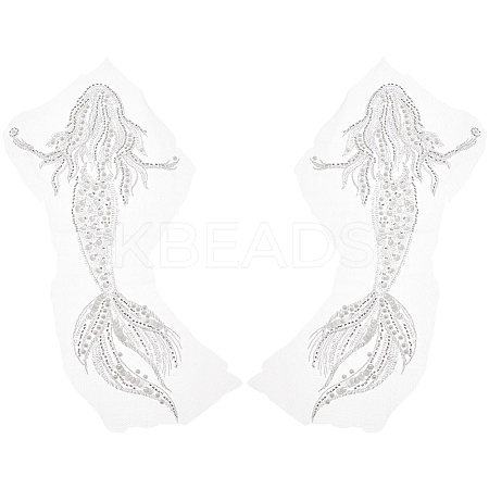 BENECREAT 2Pcs Mermaid Computerized Embroidery Cloth Sew On Sequins Patches PATC-BC0001-01-1