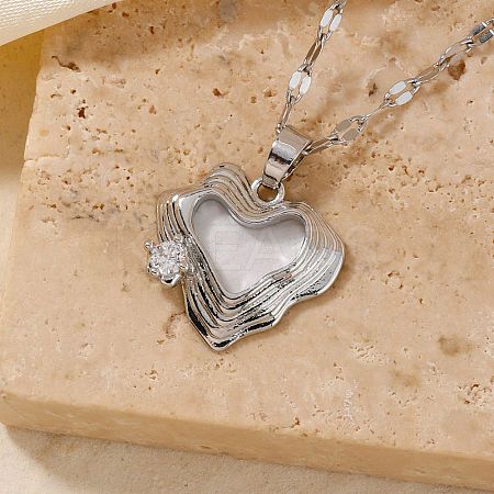 Fashionable Brass Clear Cubic Zirconia Hollow Heart Pendant Dapped Chain Necklaces HP4138-2-1