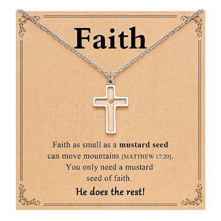 Cross 201 Stainless Steel Mustard Seed Pendant Necklaces for Women WG511AE-02-1