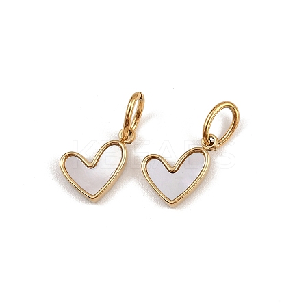 304 Stainless Steel Pave Natural White Shell Heart Charms STAS-G357-08G-1