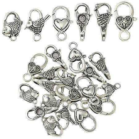 18Pcs 6 Styles Tibetan Style Zinc Alloy Lobster Claw Clasps FIND-YW0004-52-1