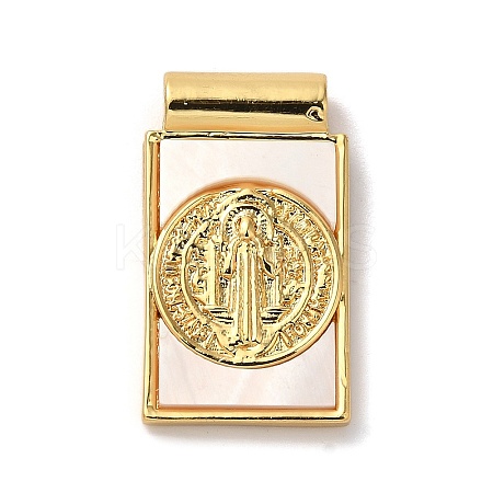 Rack Plating Religion Brass Pave Shell Rectangle Pendants KK-K345-14G-01-1