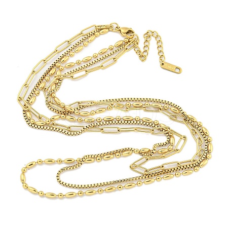 Ion Plating(IP) 304 Stainless Steel Multi Layered Necklaces NJEW-S426-04G-1