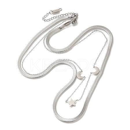 201 Stainless Steel Double Layer Snake Chain Necklaces STAS-B076-03P-1