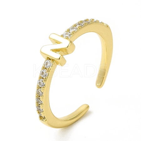 Clear Cubic Zirconia Initial Letter Open Cuff Ring RJEW-H120-09G-N-1