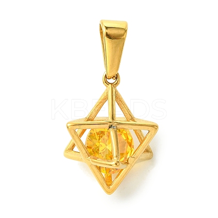 PVD Vacuum Plating 304 Stainless Steel Micro Pave Gold Cubic Zirconia Pendants STAS-L275-04G-1