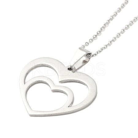 Non-Tarnish 201 Stainless Steel Cable Chain Heart Frame Pendant Necklaces for Women LS-NJEW-U005-03P-1