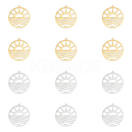 12Pcs 2 Colors 201 Stainless Steel Pendants STAS-UN0060-26-1